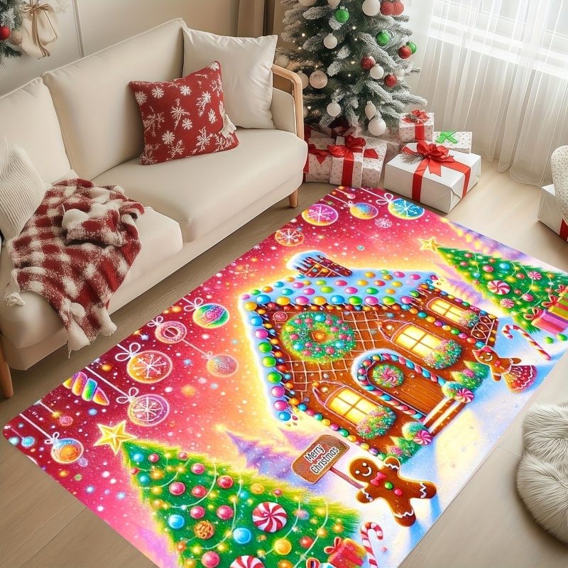 Commercial Printing House - Gingerbread House Christmas Area Rug, Candy