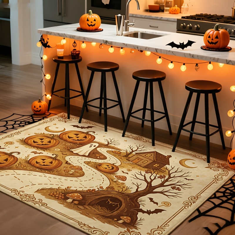 Commercial Printing House - Vintage Map‑Style Halloween Rectangle Area Rug,Pumpkin
