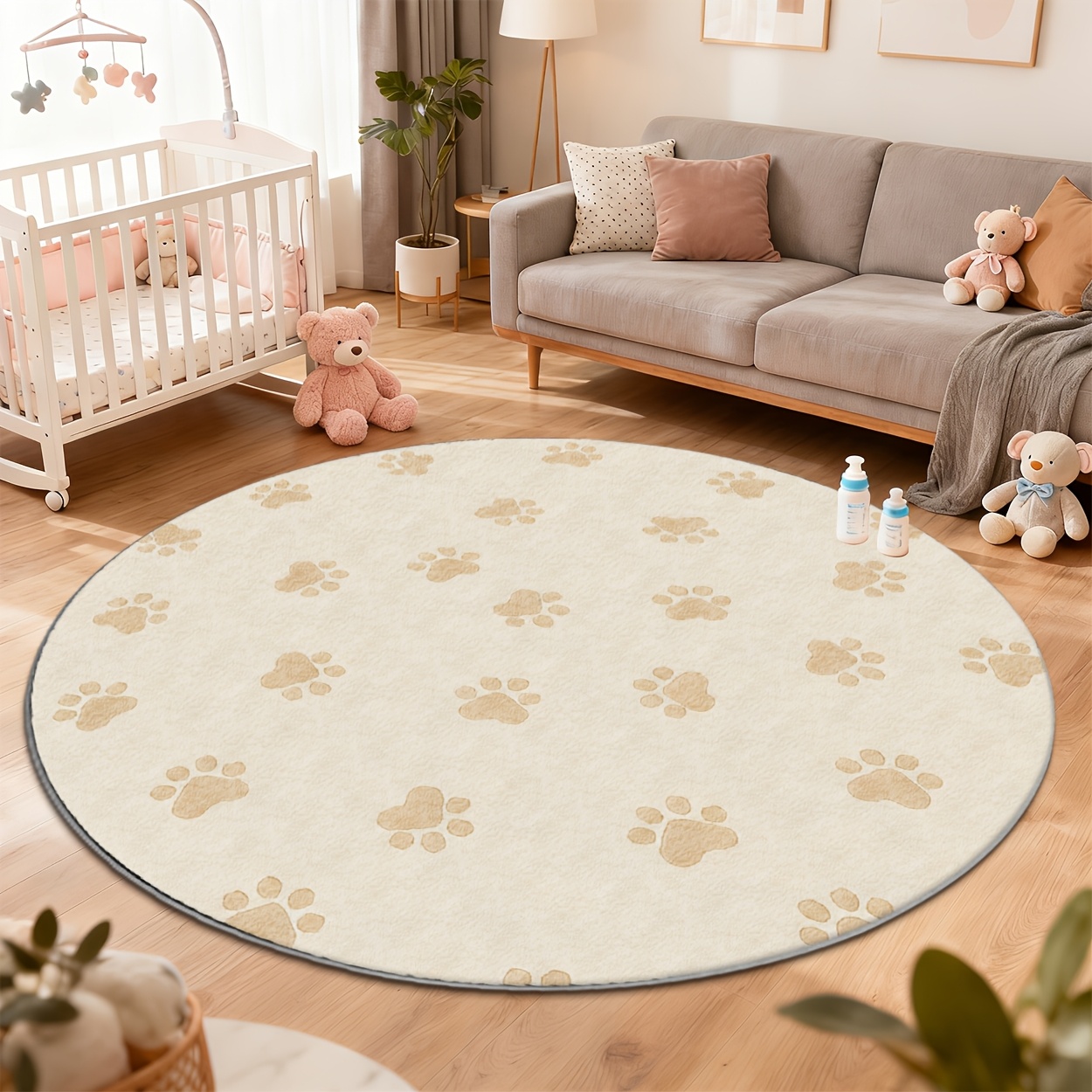 Commercial Printing Format - Modern cute paw print round floor